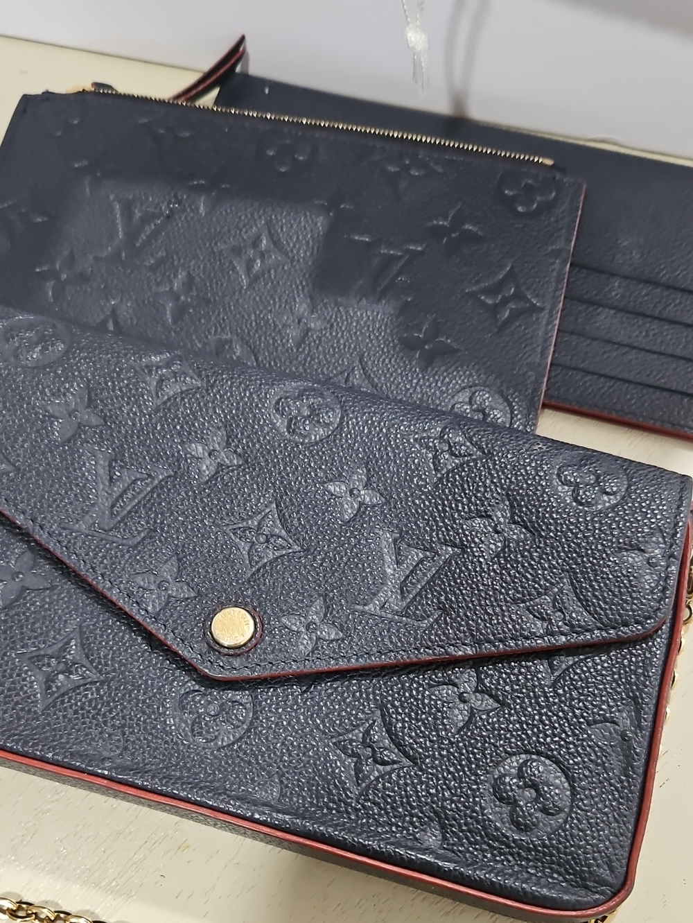 Louis Vuitton Navy Monogram Embossed Leather Envelope Card Holder